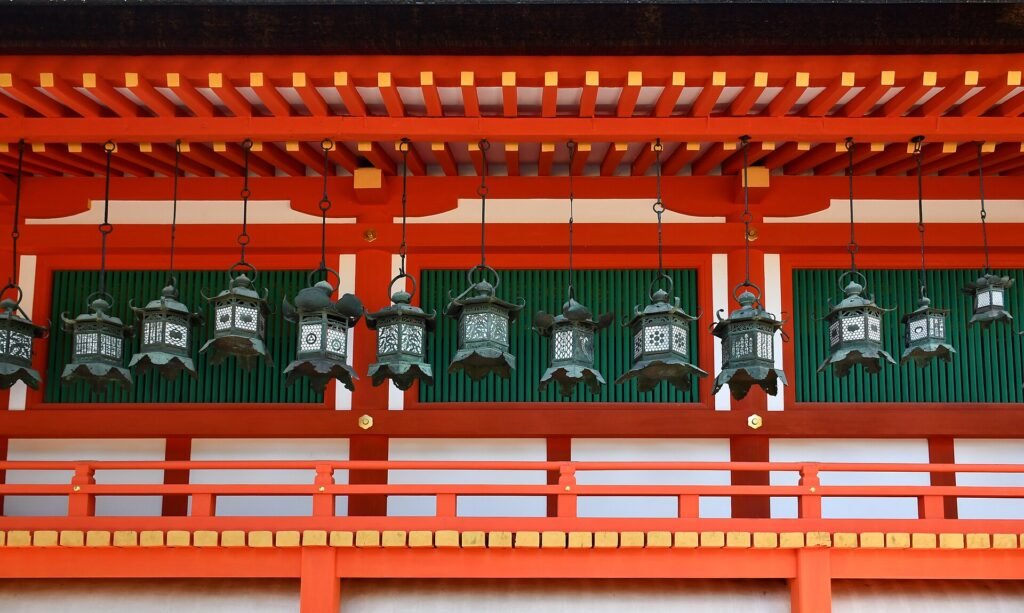 Bronze lanterns lining the approach to Kasuga Taisha shrine
