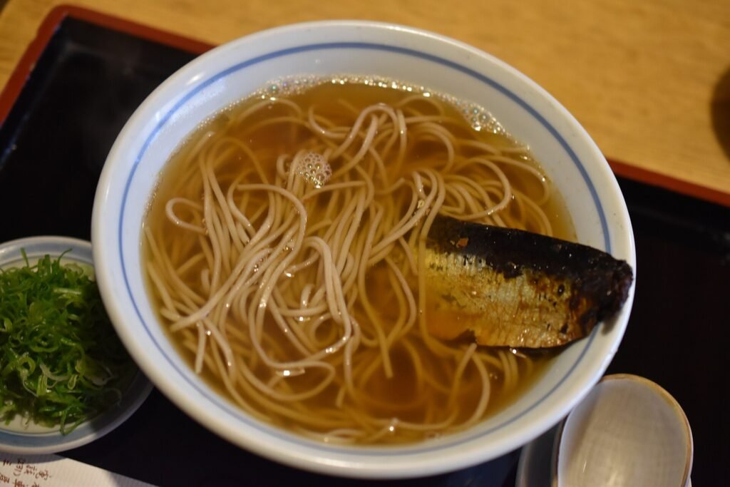 A bowl of nishin soba, Kyoto's herring and buckwheat noodle specialty