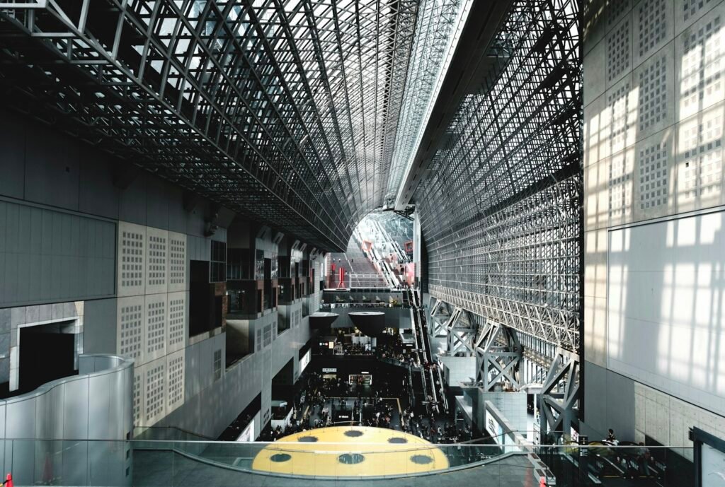 Modern glass and steel architecture of Kyoto Station