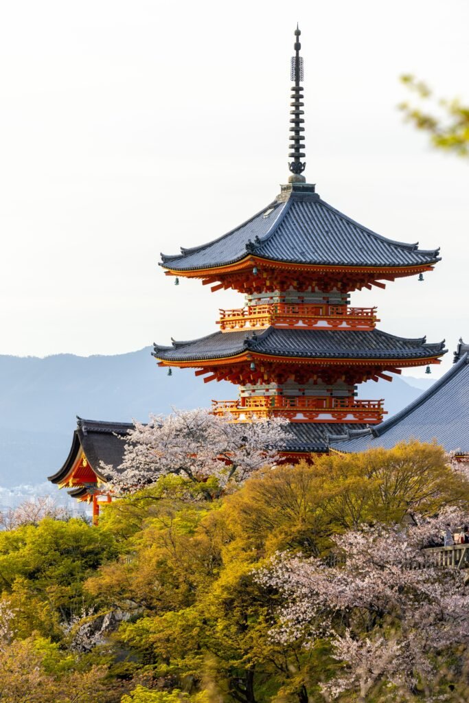 Kiyomizu-dera Temple in Kyoto framed by cherry blossoms