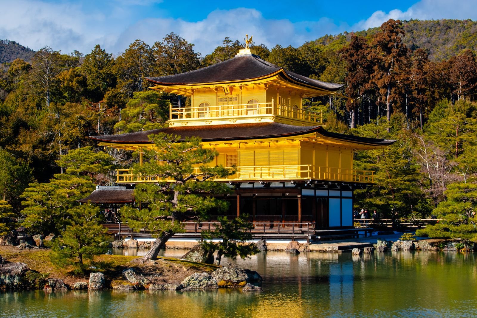 Kinkaku-ji Golden Pavilion reflecting in the still pond water