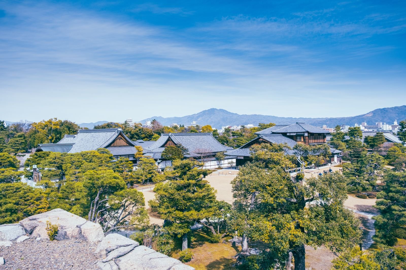 Aerial view of Nijo Castle grounds in Kyoto