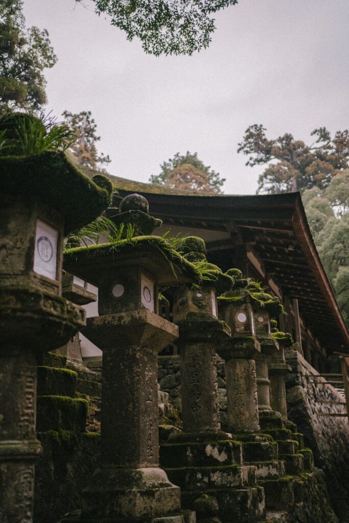 Moss-covered stone steps at a small temple off the Philosopher's Path