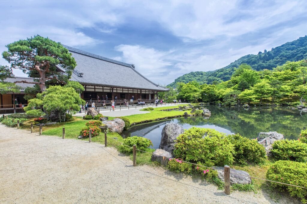 Pond and stroll garden at Tenryu-ji temple in Arashiyama, Kyoto