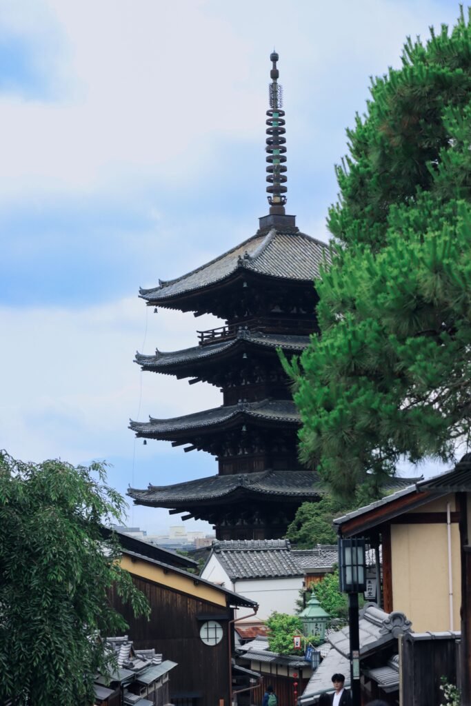 Yasaka Pagoda surrounded by traditional wooden buildings in Gion, Kyoto