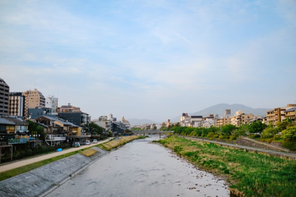 Traditional buildings along the Kamo River near Pontocho
