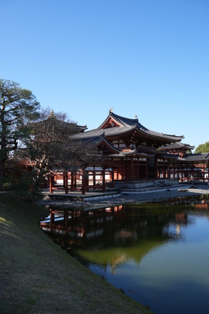 Byodo-in Temple's Phoenix Hall reflected in its pond in Uji, Kyoto