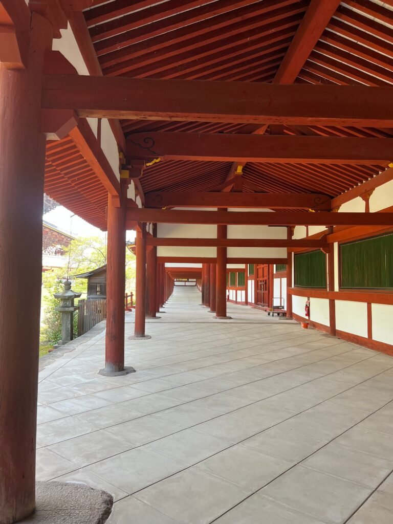 A covered wooden hallway connecting the main halls at Chion-in Temple in Kyoto