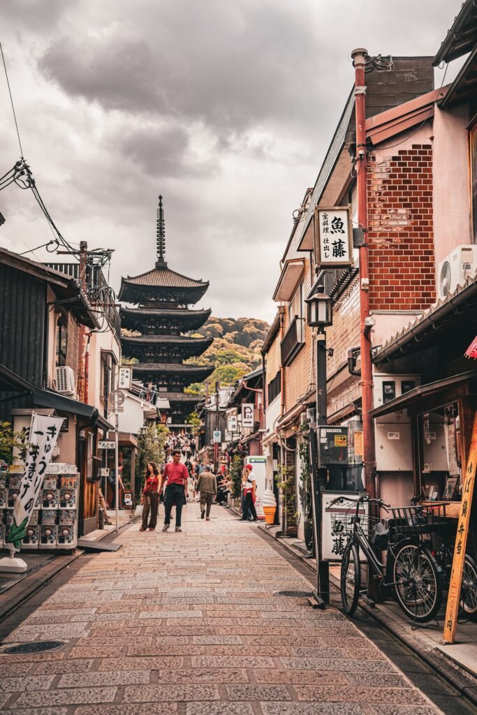 Yasaka Pagoda rising above Kyoto's Higashiyama district near Sannenzaka