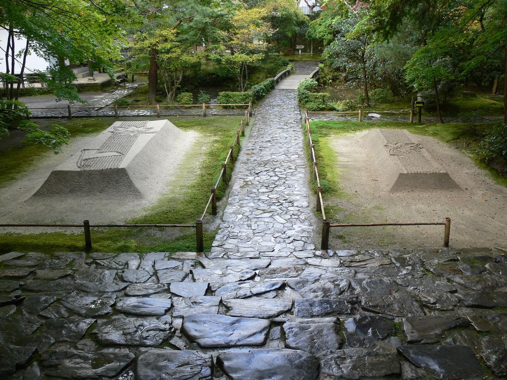 White sand mounds (byakusadan) at the entrance of Honen-in temple in Kyoto
