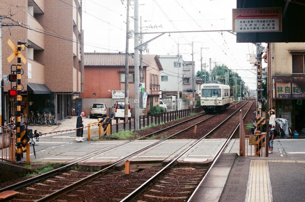 Eizan Railway train departing Ichijoji Station in Kyoto