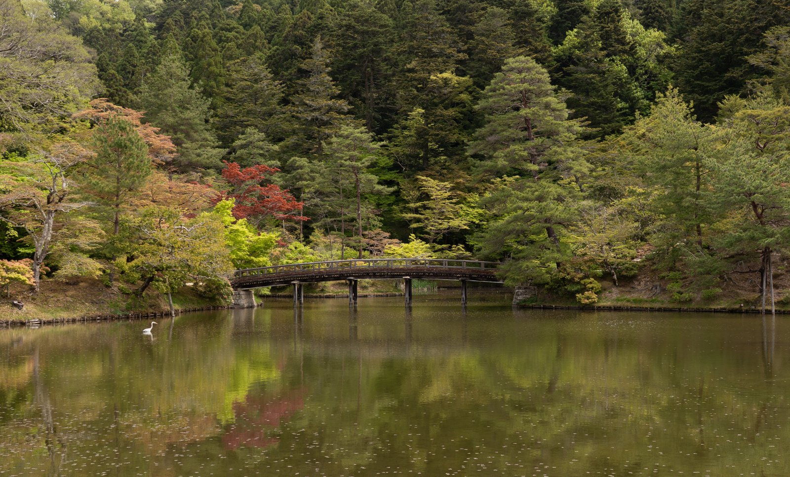 A bridge over the pond in the Upper Garden of Shugakuin Imperial Villa