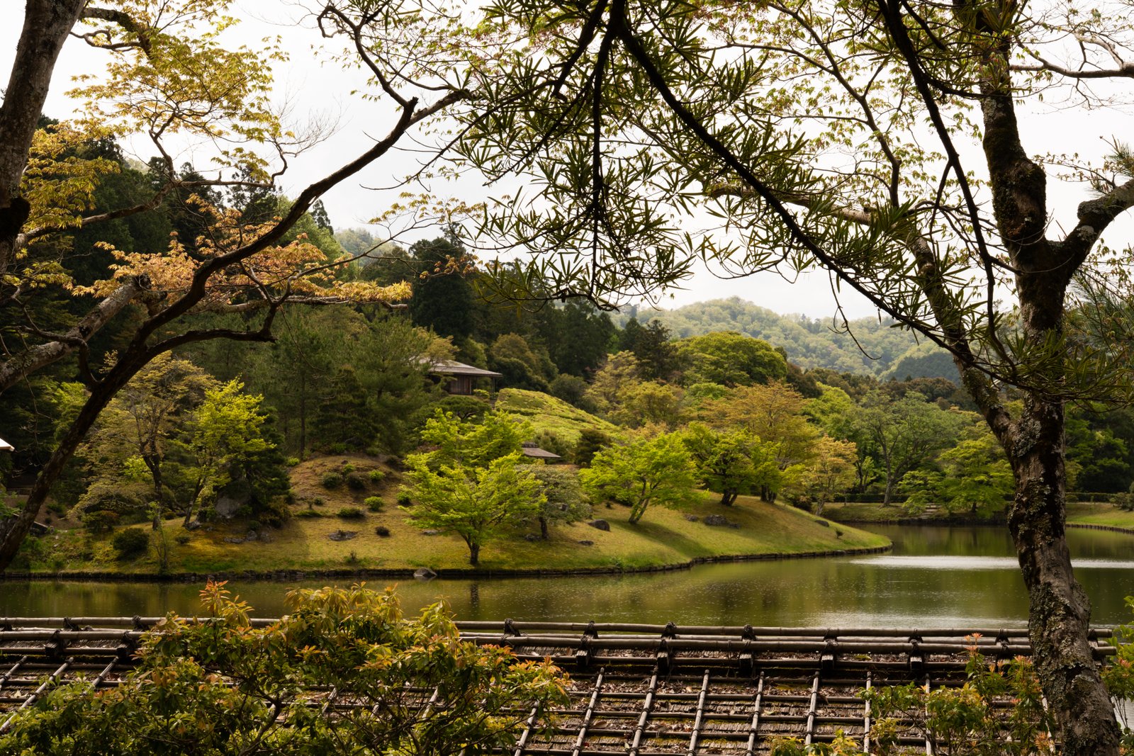 View across the pond from the bank in the Upper Garden of Shugakuin Imperial Villa