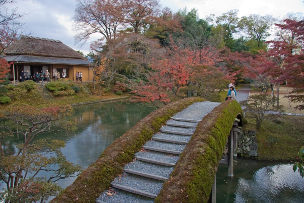 Shoiken teahouse at Katsura Imperial Villa, seen across the garden